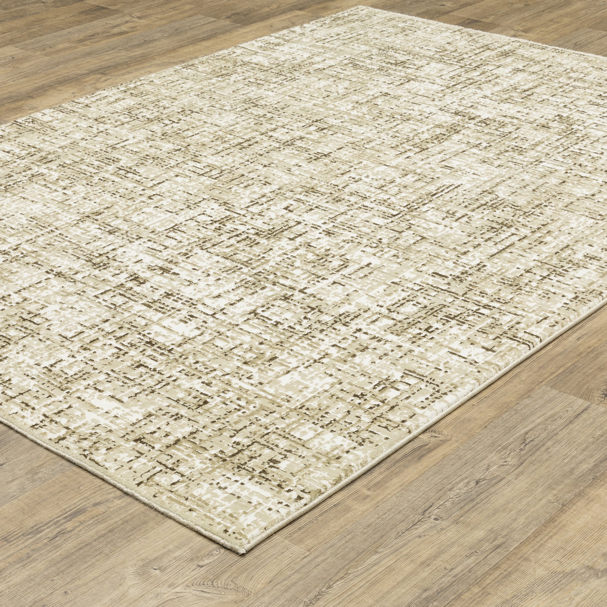 Reed Distressed Ivory/ Brown Abstract Cut Pile Rug