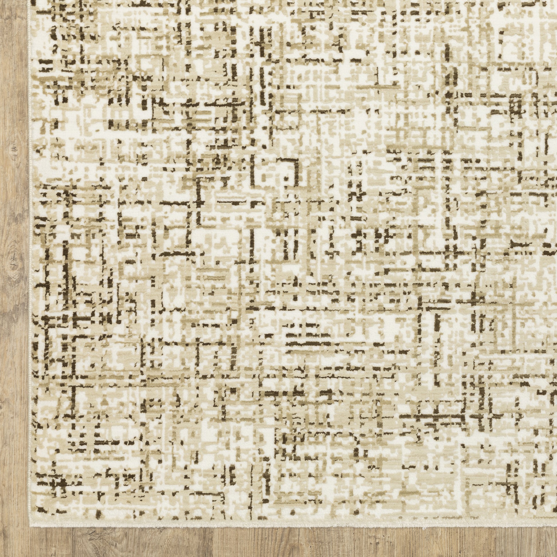 Reed Distressed Ivory/ Brown Abstract Cut Pile Rug
