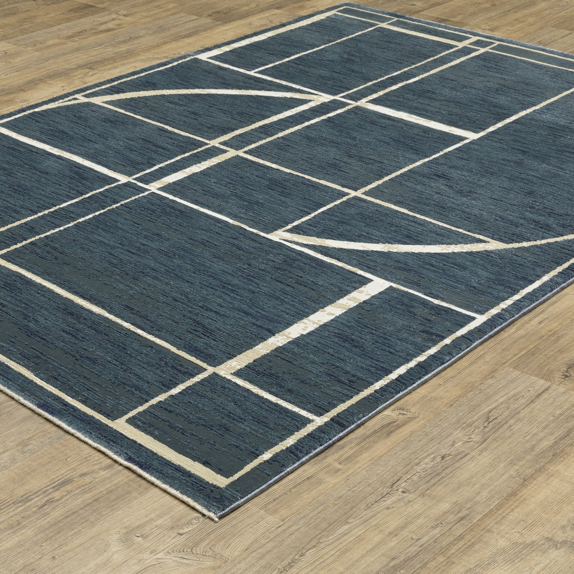 Reed Geometric Blue/ Ivory Cut Pile Rug