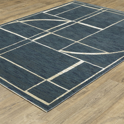 Reed Geometric Blue/ Ivory Cut Pile Rug