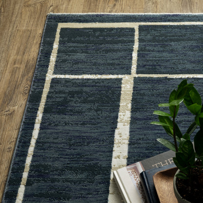 Reed Geometric Blue/ Ivory Cut Pile Rug