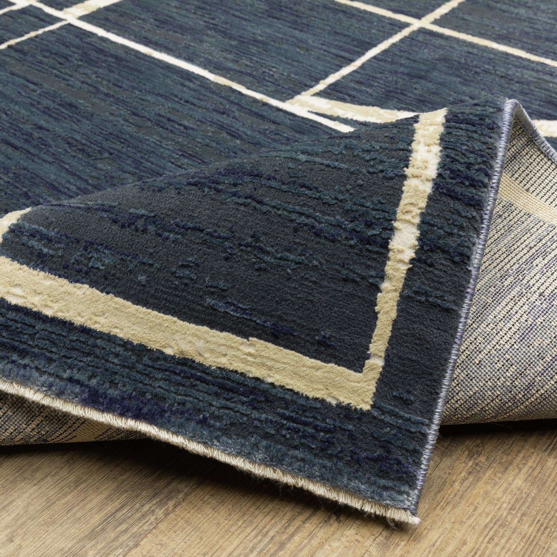 Reed Geometric Blue/ Ivory Cut Pile Rug