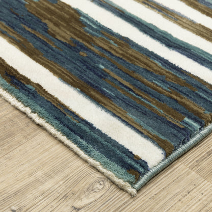Reed Stripe Ivory/ Blue Geometric Cut Pile Rug