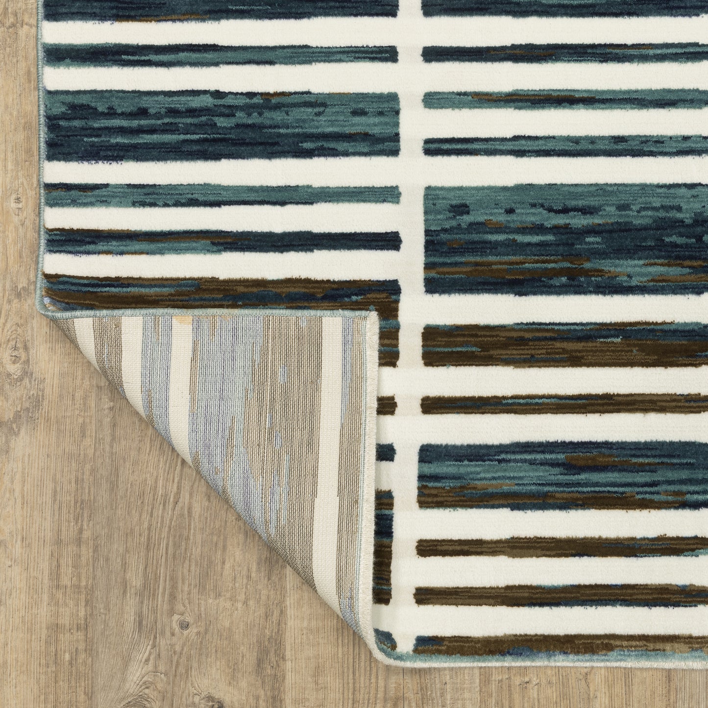 Reed Stripe Ivory/ Blue Geometric Cut Pile Rug
