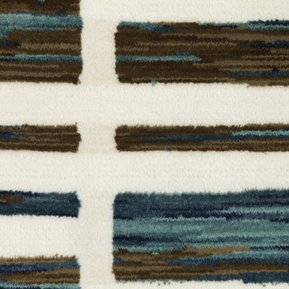 Reed Stripe Ivory/ Blue Geometric Cut Pile Rug
