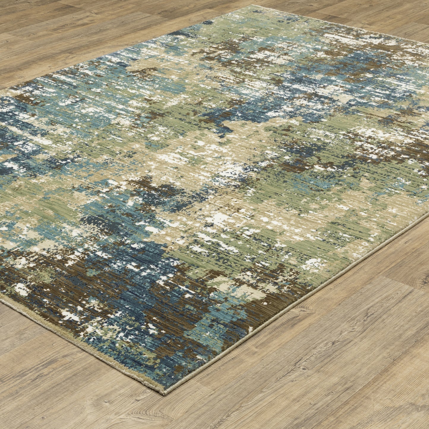 Reed Distressed Blue/ Green Abstract Cut Pile Rug