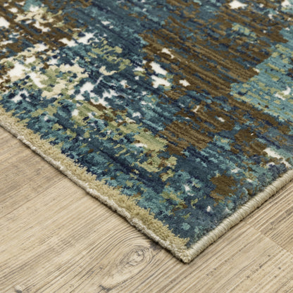 Reed Distressed Blue/ Green Abstract Cut Pile Rug