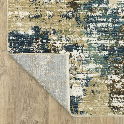 Reed Distressed Blue/ Green Abstract Cut Pile Rug