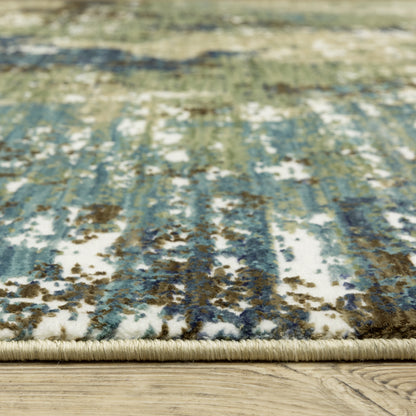 Reed Distressed Blue/ Green Abstract Cut Pile Rug