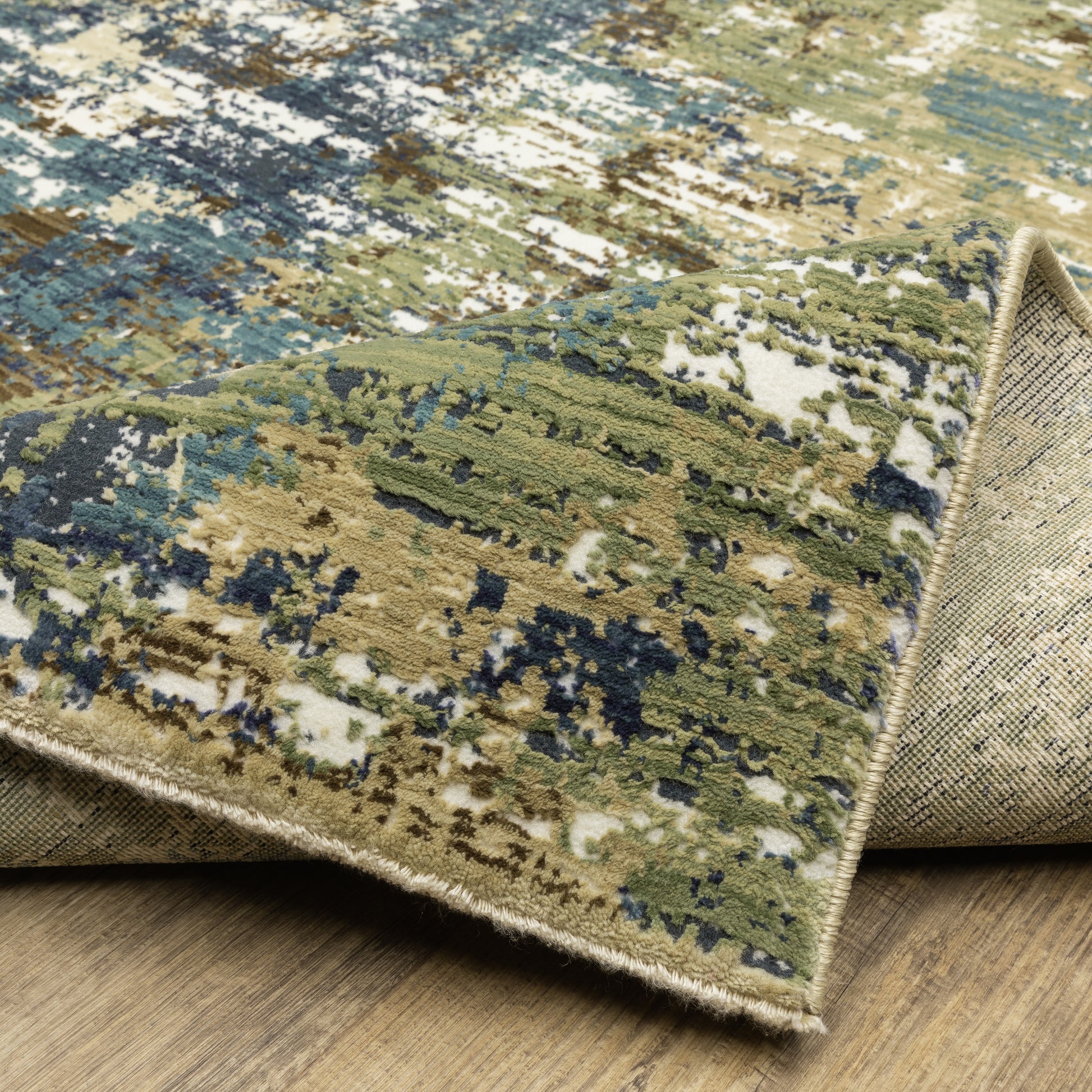 Reed Distressed Blue/ Green Abstract Cut Pile Rug