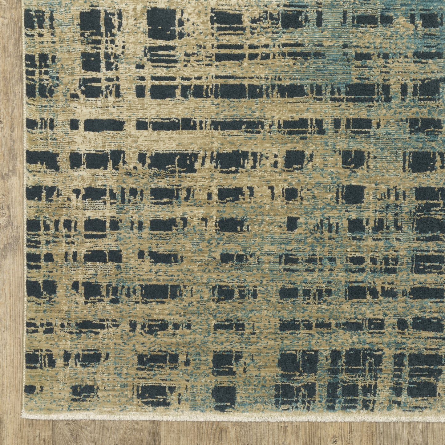 Reed Stripe Beige/ Blue Geometric Cut Pile Rug
