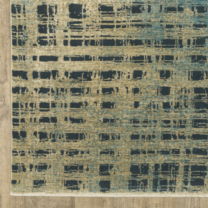 Reed Stripe Beige/ Blue Geometric Cut Pile Rug