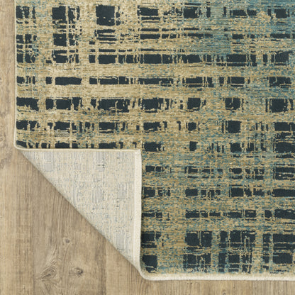 Reed Stripe Beige/ Blue Geometric Cut Pile Rug