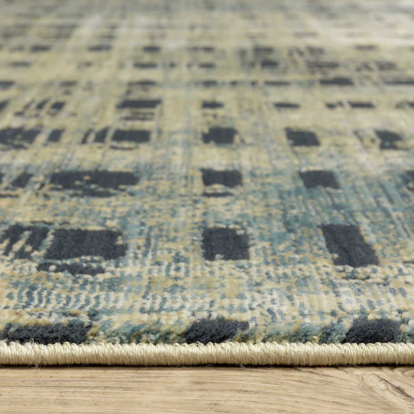 Reed Stripe Beige/ Blue Geometric Cut Pile Rug