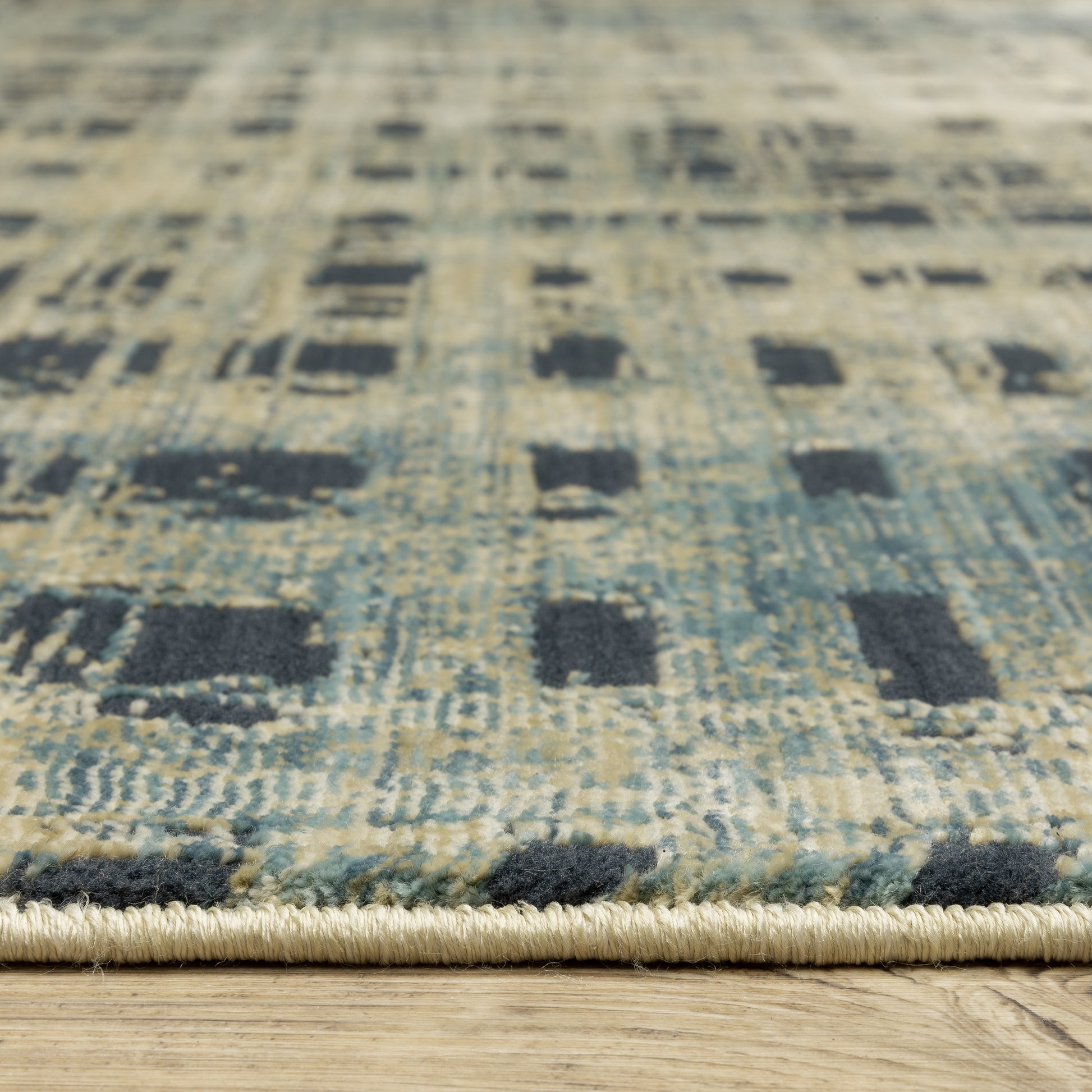 Reed Stripe Beige/ Blue Geometric Cut Pile Rug