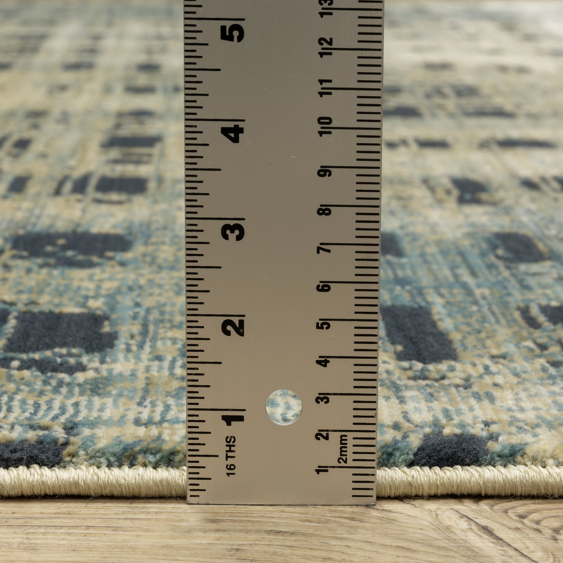 Reed Stripe Beige/ Blue Geometric Cut Pile Rug