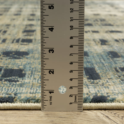 Reed Stripe Beige/ Blue Geometric Cut Pile Rug