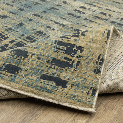 Reed Stripe Beige/ Blue Geometric Cut Pile Rug