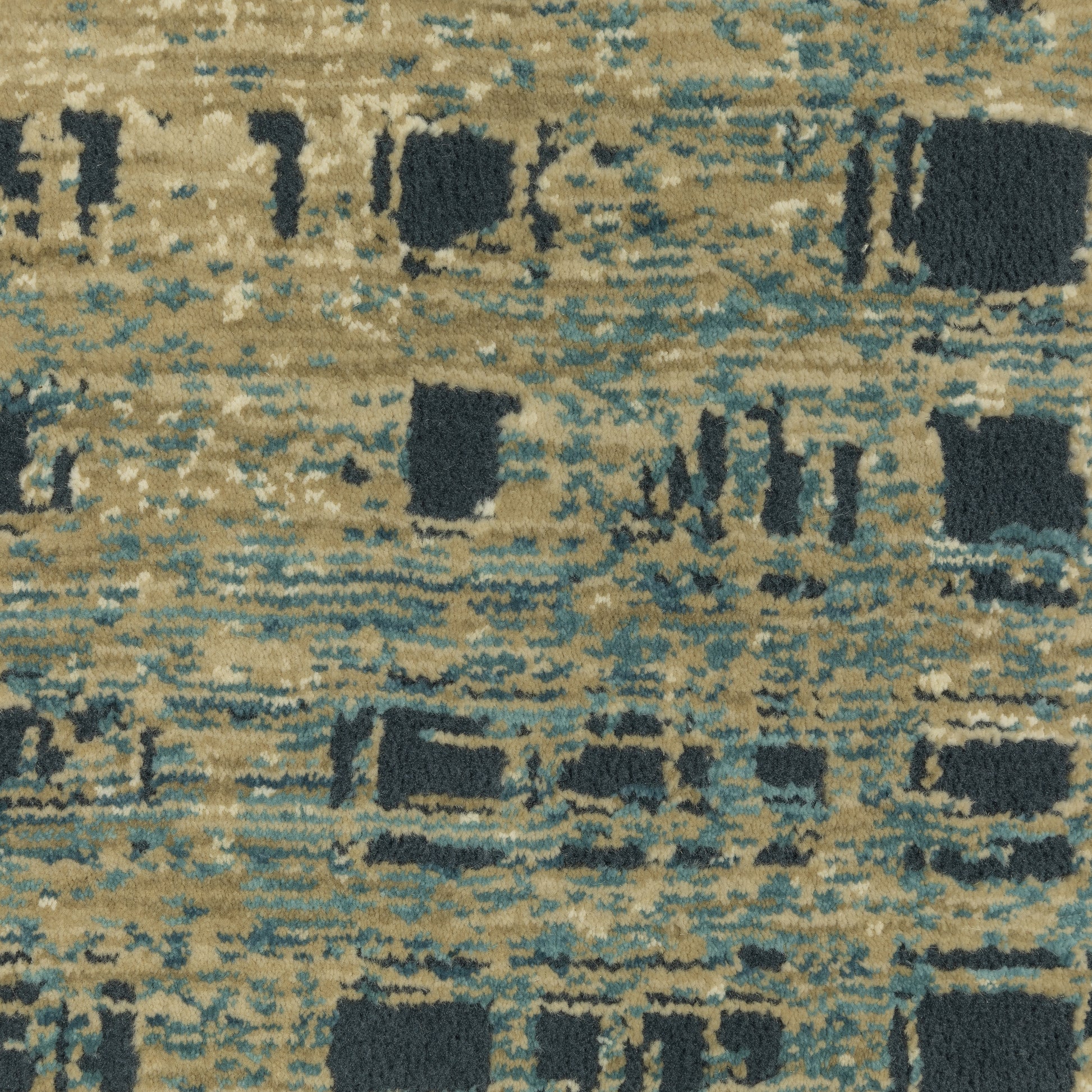 Reed Stripe Beige/ Blue Geometric Cut Pile Rug