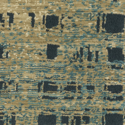 Reed Stripe Beige/ Blue Geometric Cut Pile Rug