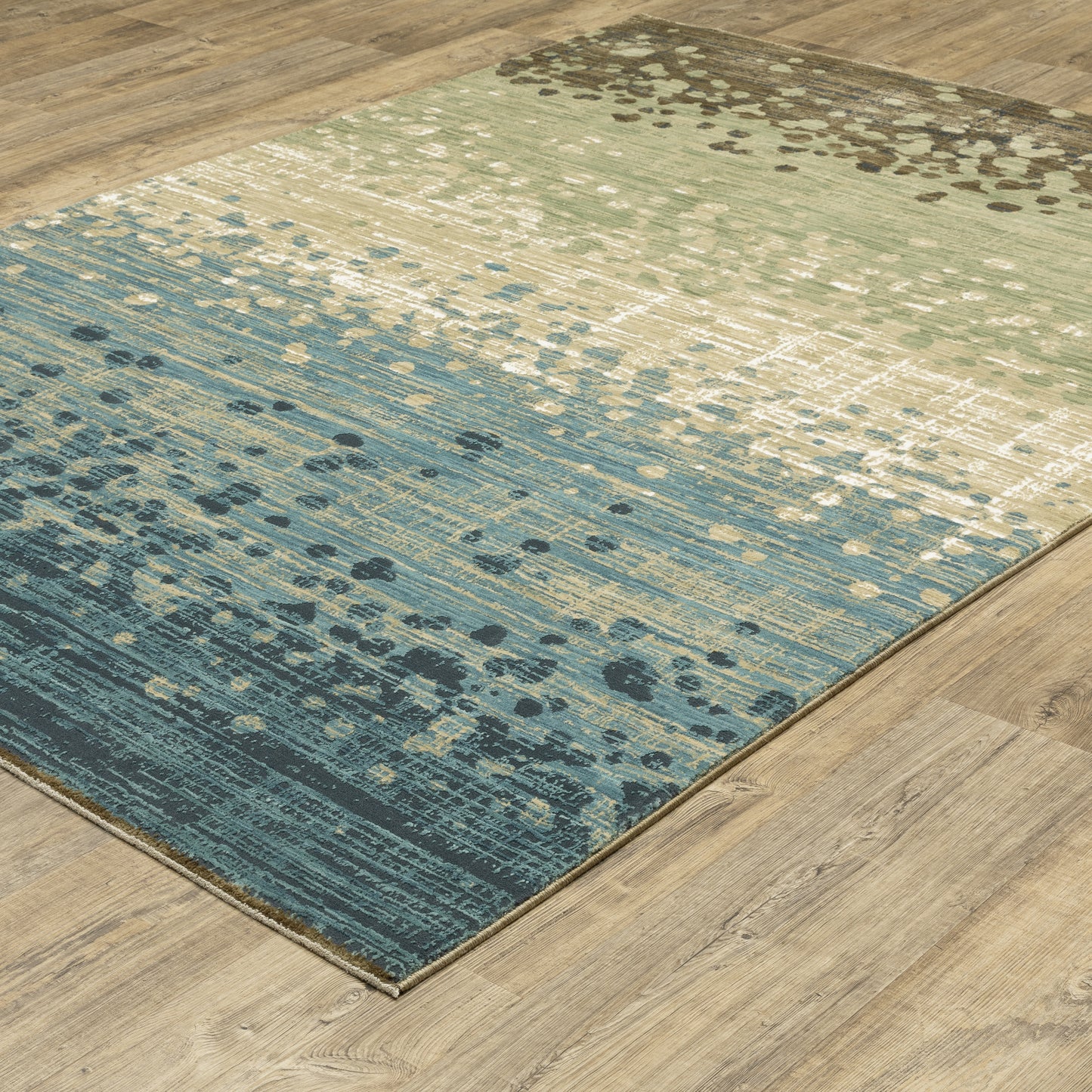 Reed Stripe Blue/ Green Distressed Cut Pile Rug