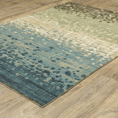 Reed Stripe Blue/ Green Distressed Cut Pile Rug