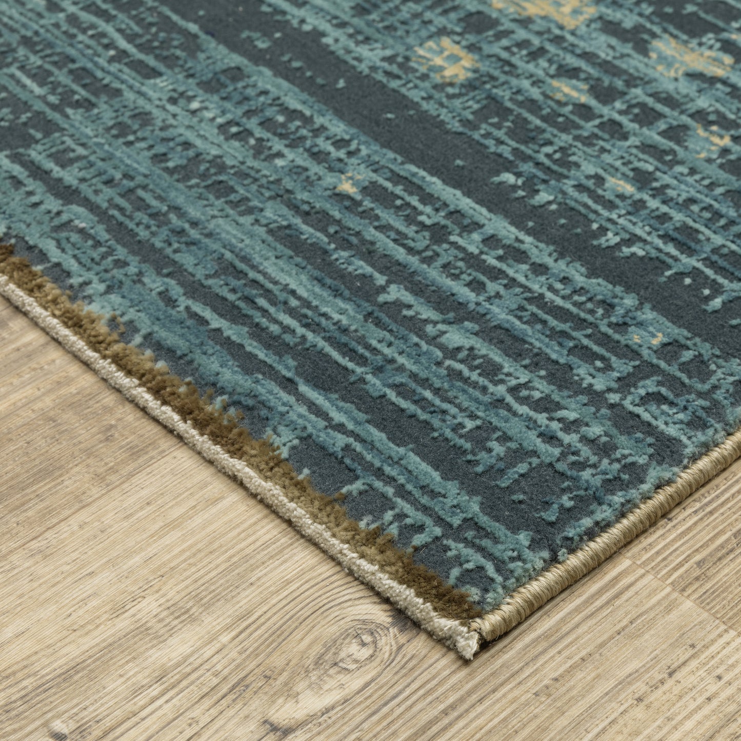 Reed Stripe Blue/ Green Distressed Cut Pile Rug