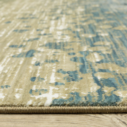 Reed Stripe Blue/ Green Distressed Cut Pile Rug