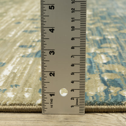 Reed Stripe Blue/ Green Distressed Cut Pile Rug