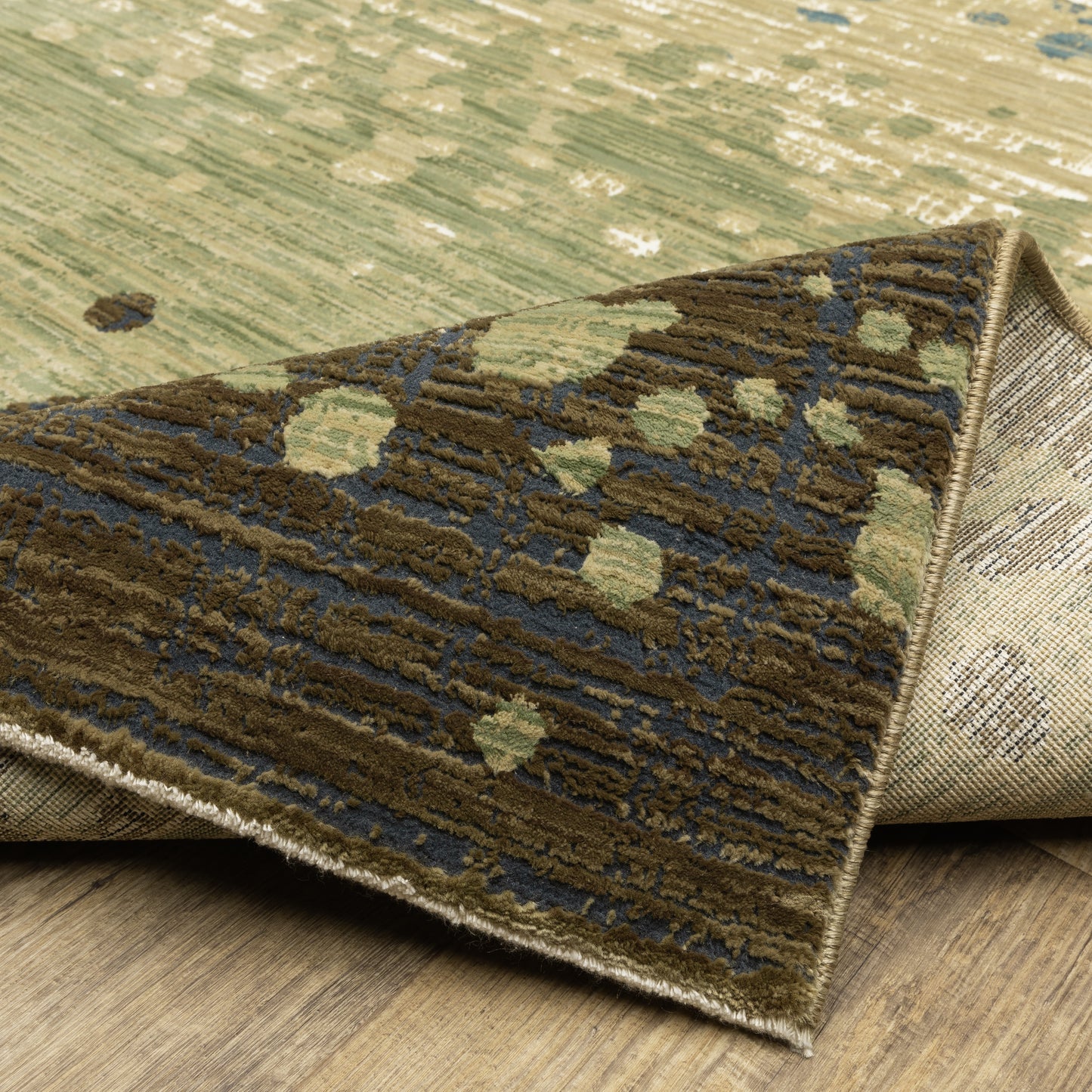 Reed Stripe Blue/ Green Distressed Cut Pile Rug