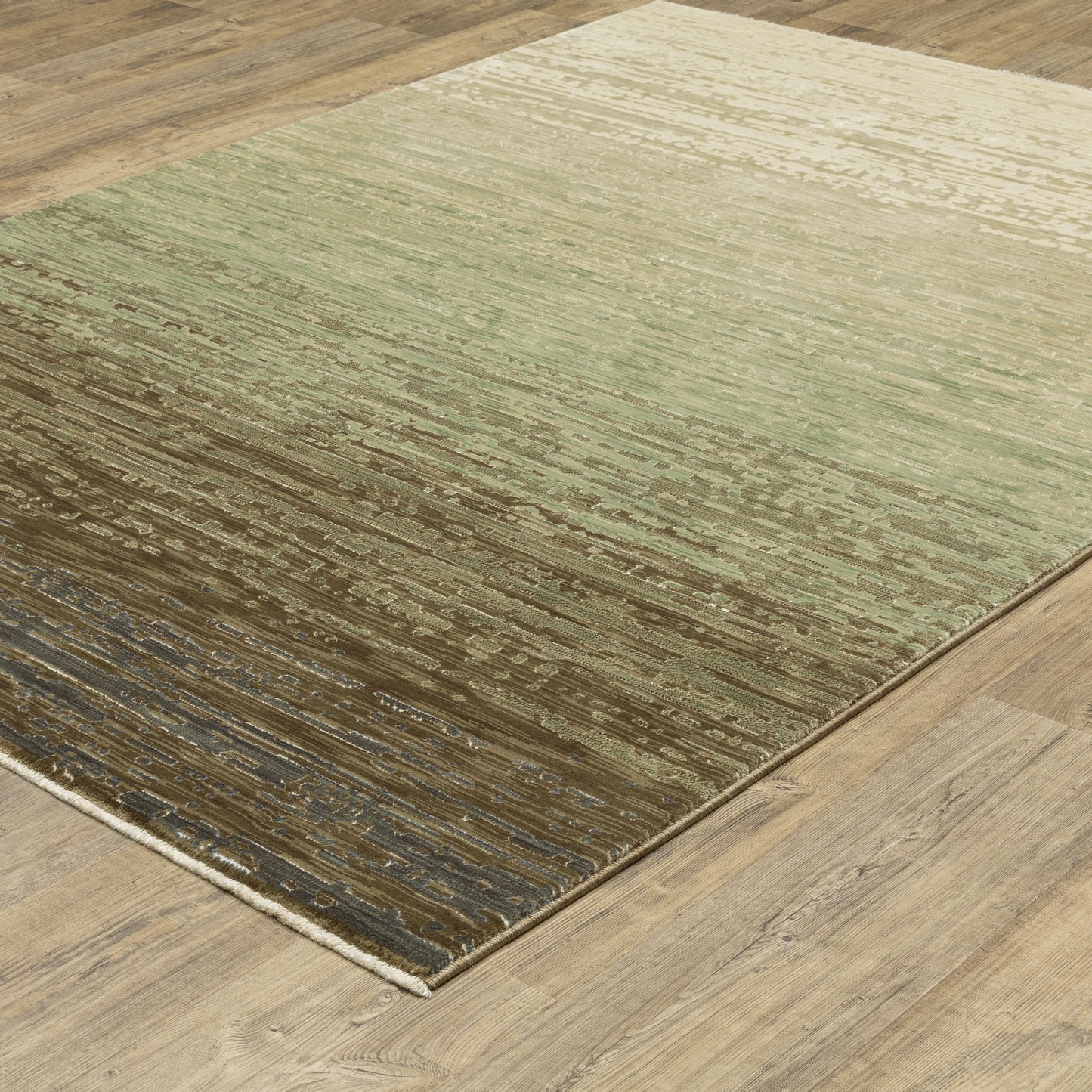 Reed Stripe Beige/ Green Distressed Cut Pile Rug