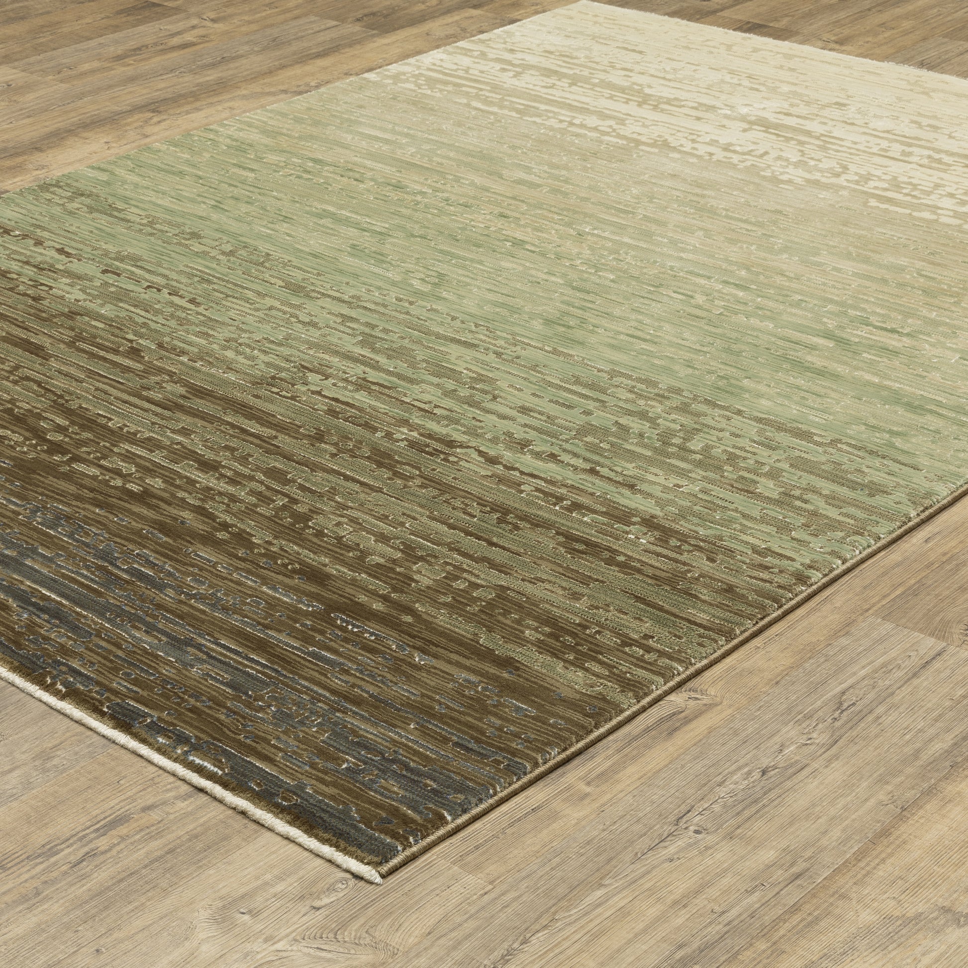 Reed Stripe Beige/ Green Distressed Cut Pile Rug
