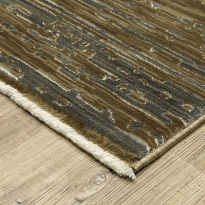 Reed Stripe Beige/ Green Distressed Cut Pile Rug