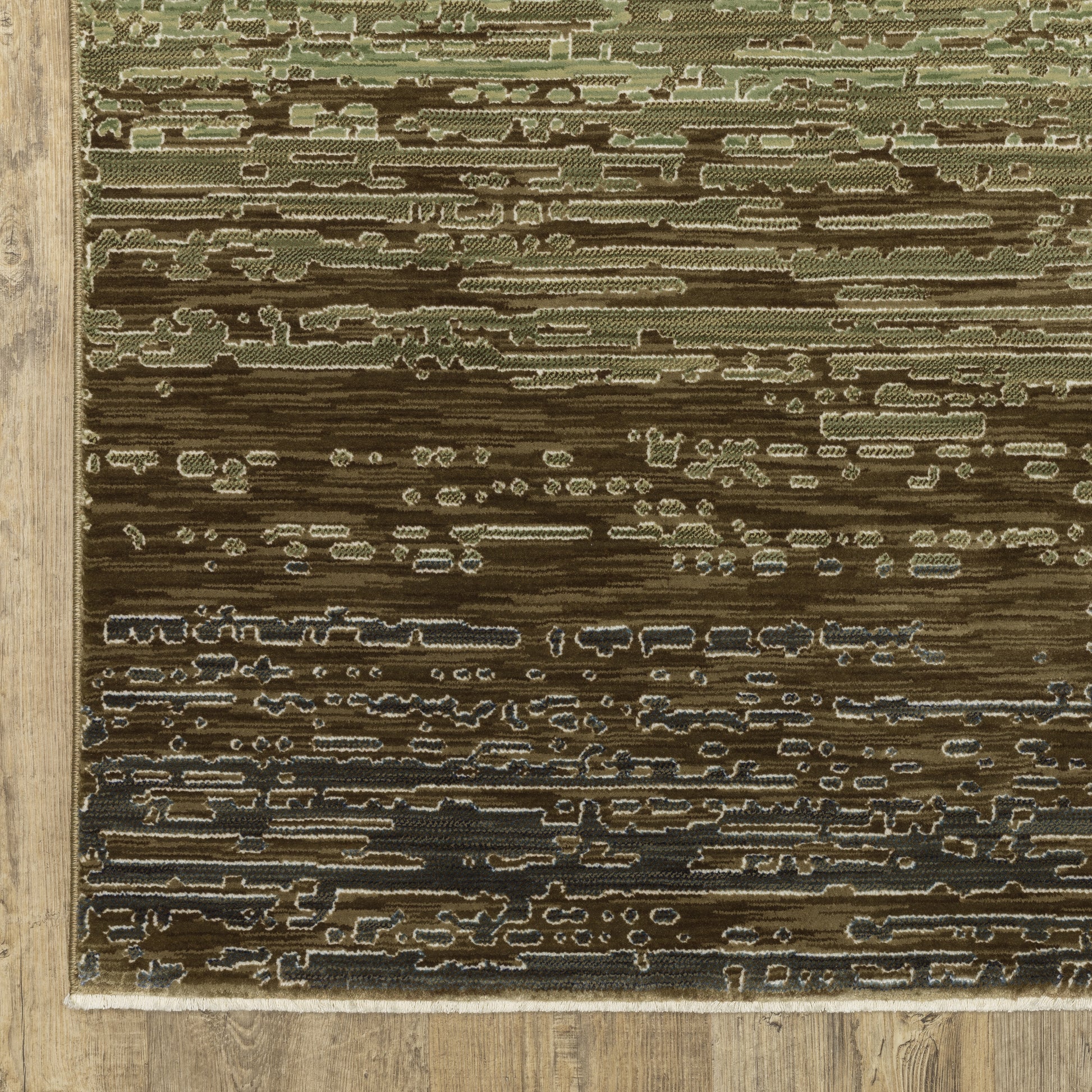 Reed Stripe Beige/ Green Distressed Cut Pile Rug
