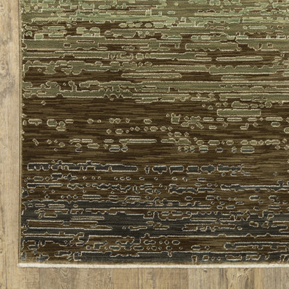 Reed Stripe Beige/ Green Distressed Cut Pile Rug
