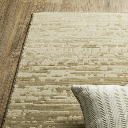 Reed Stripe Beige/ Green Distressed Cut Pile Rug