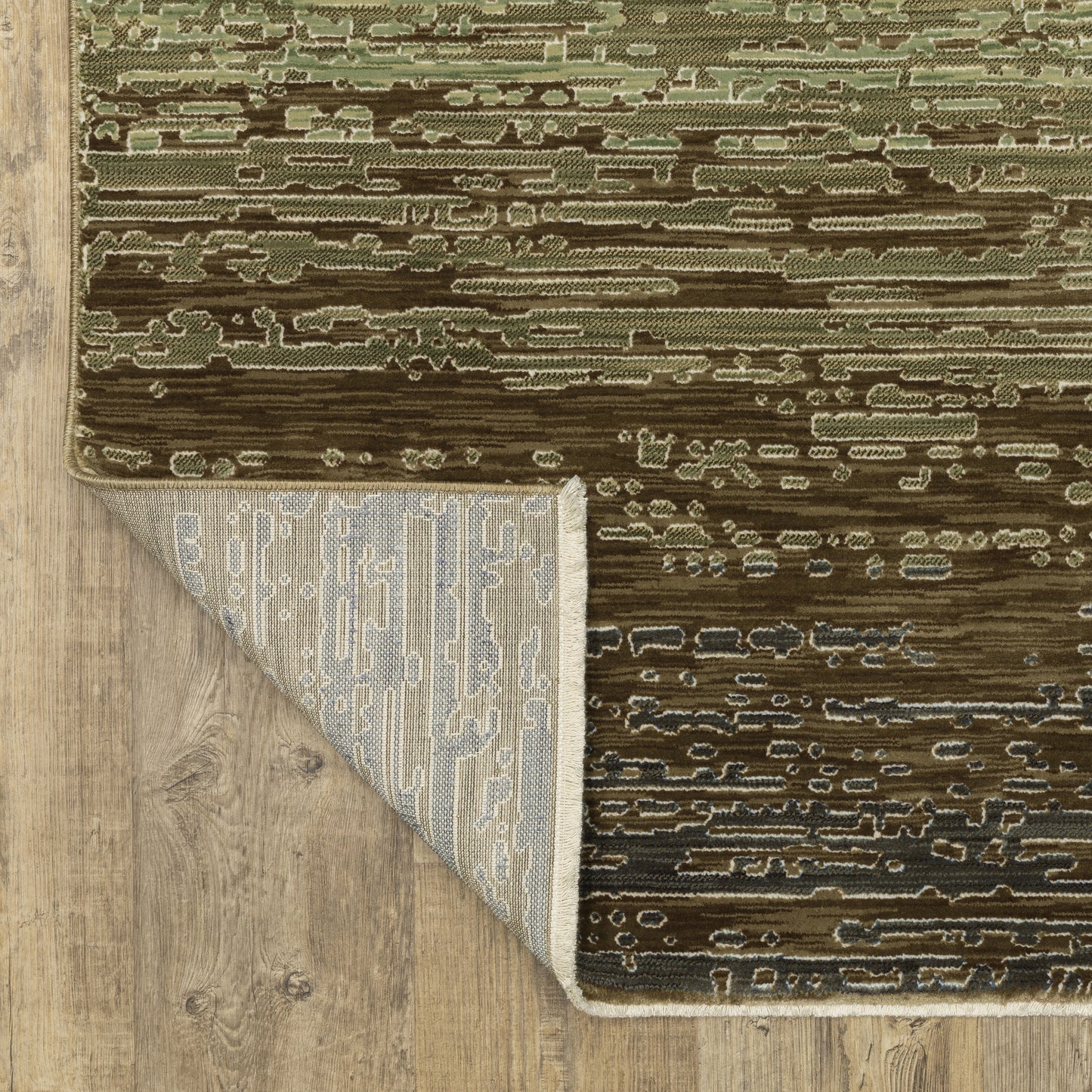 Reed Stripe Beige/ Green Distressed Cut Pile Rug