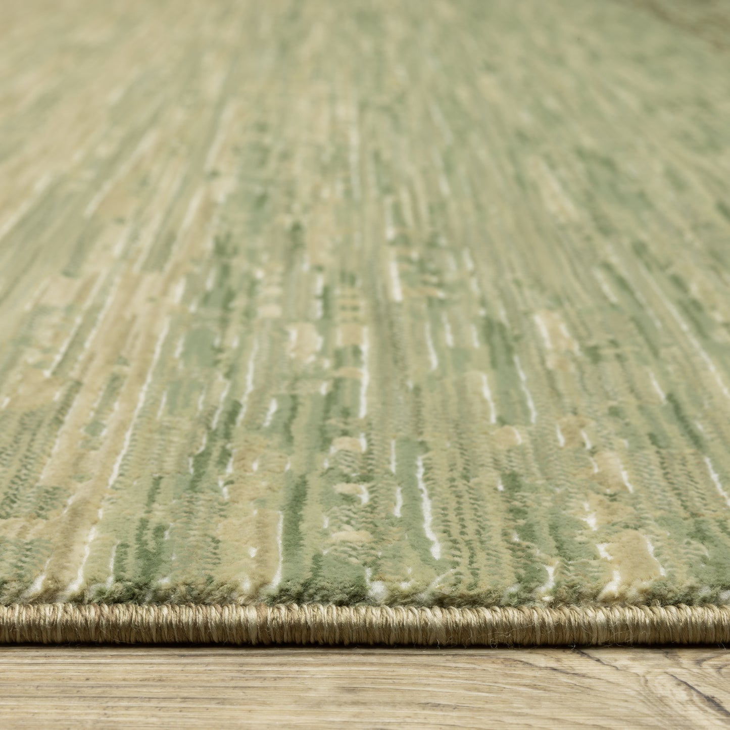 Reed Stripe Beige/ Green Distressed Cut Pile Rug