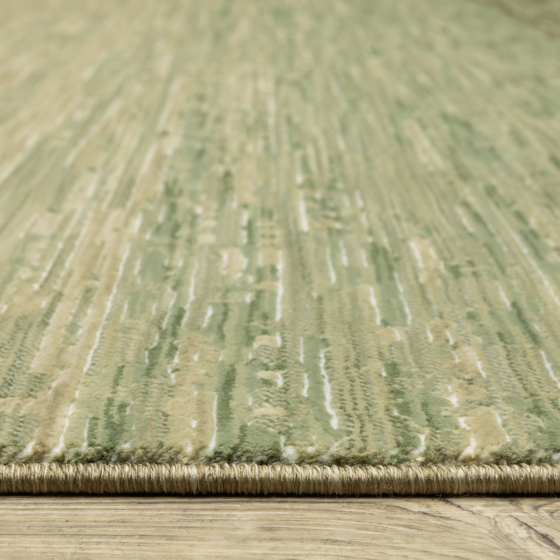 Reed Stripe Beige/ Green Distressed Cut Pile Rug