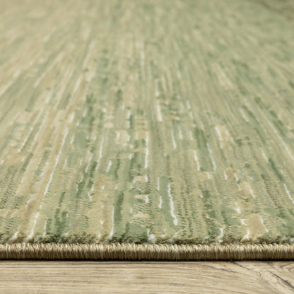 Reed Stripe Beige/ Green Distressed Cut Pile Rug