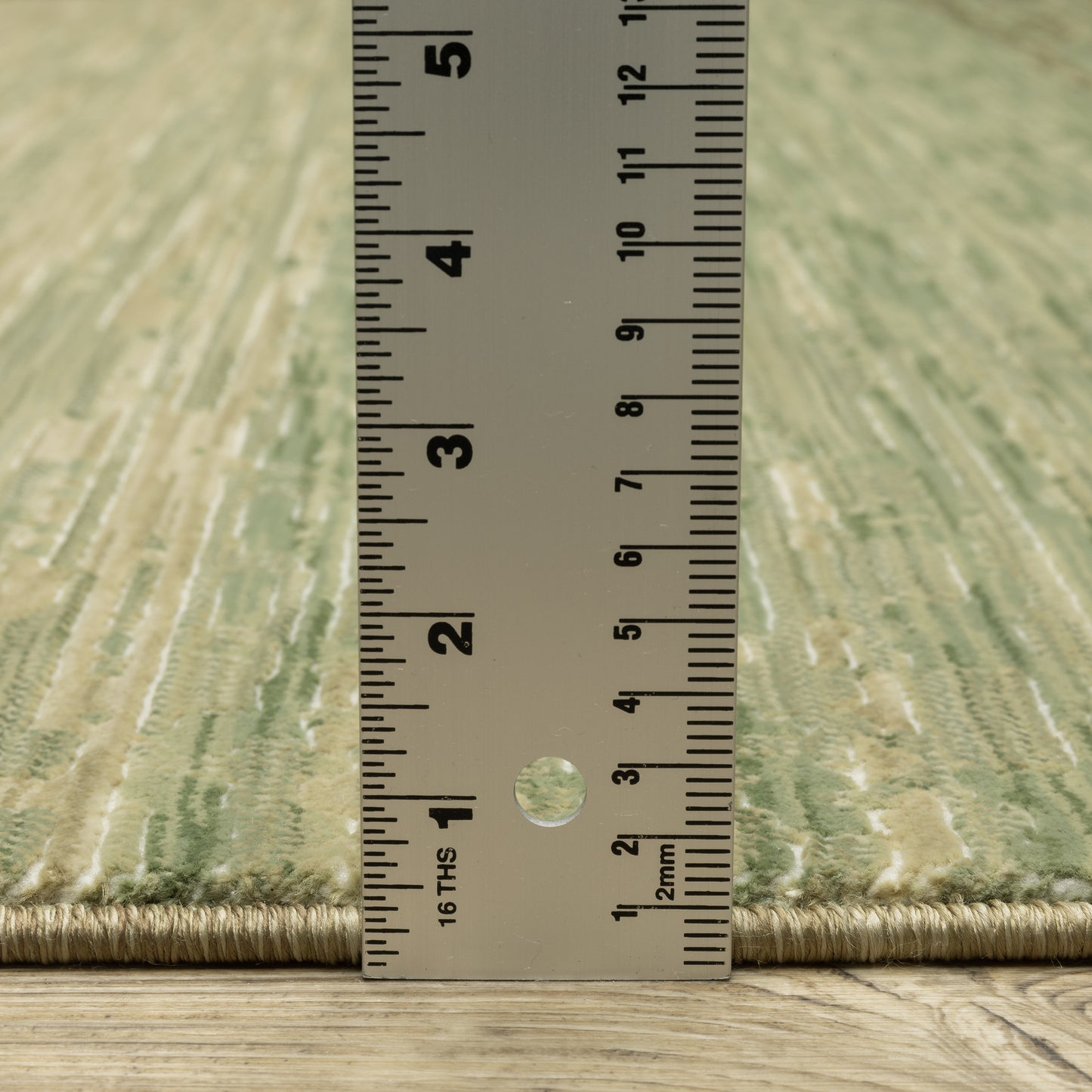 Reed Stripe Beige/ Green Distressed Cut Pile Rug