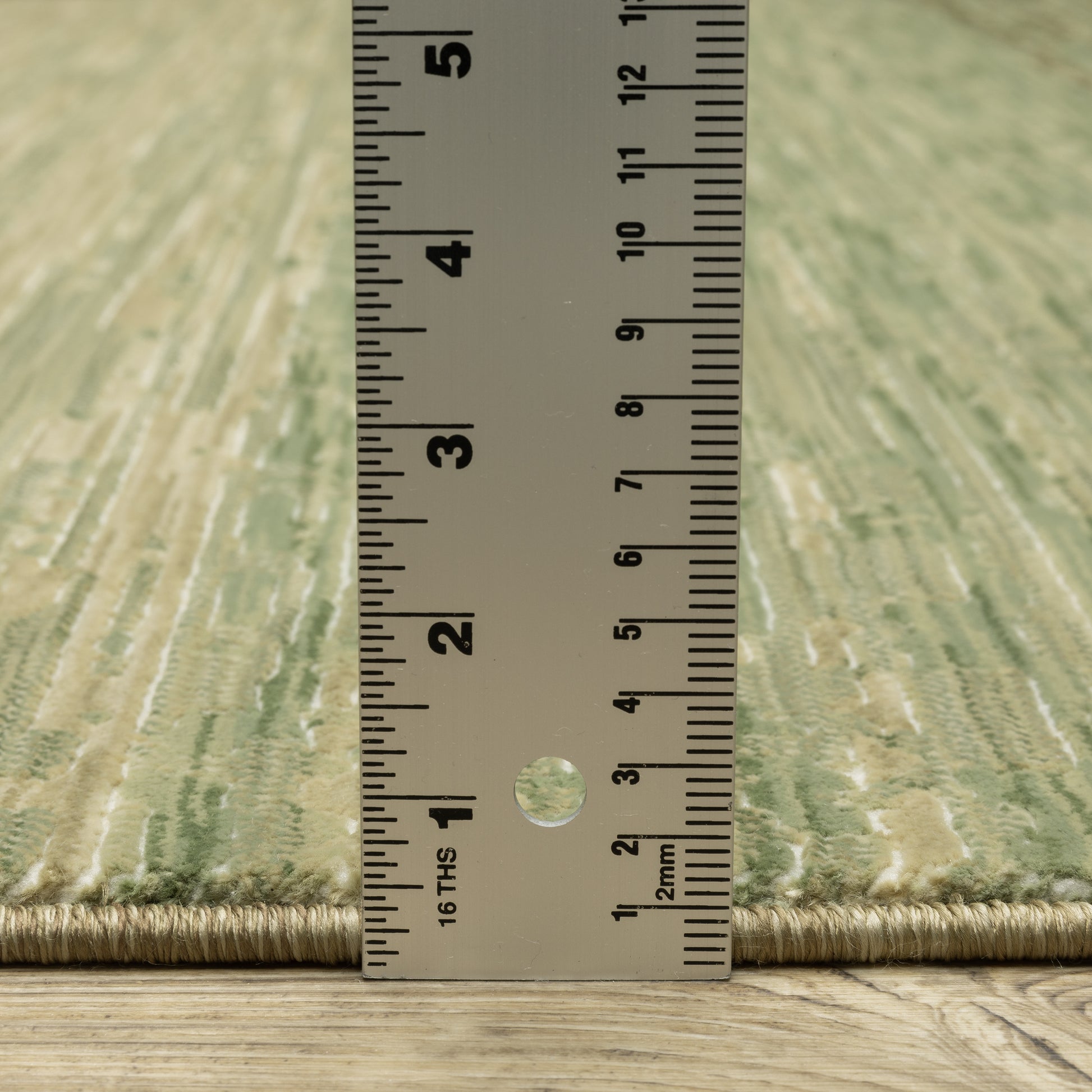 Reed Stripe Beige/ Green Distressed Cut Pile Rug