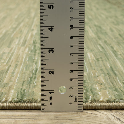 Reed Stripe Beige/ Green Distressed Cut Pile Rug