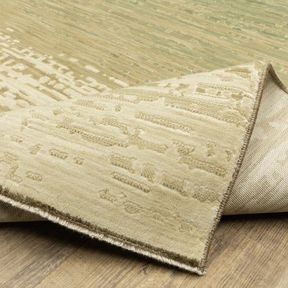 Reed Stripe Beige/ Green Distressed Cut Pile Rug