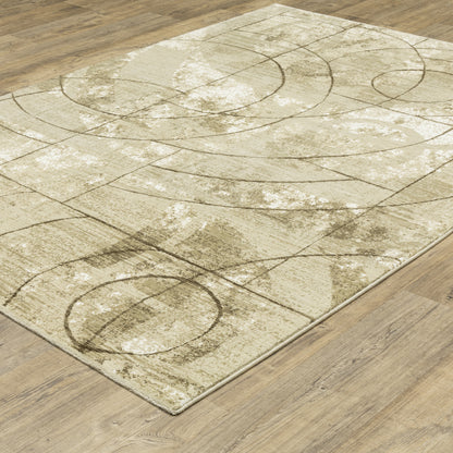 Reed Distressed Beige/ Brown Geometric Cut Pile Rug