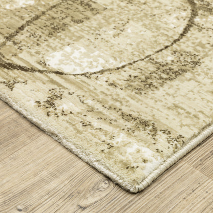Reed Distressed Beige/ Brown Geometric Cut Pile Rug