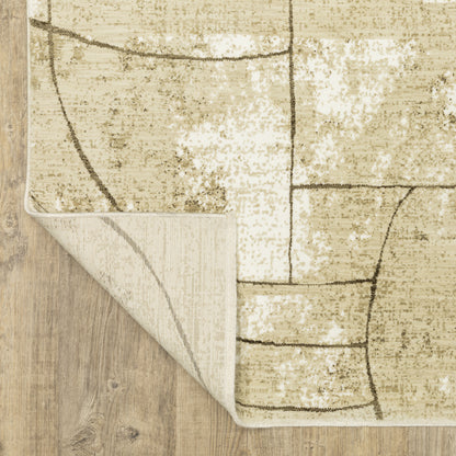Reed Distressed Beige/ Brown Geometric Cut Pile Rug