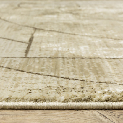 Reed Distressed Beige/ Brown Geometric Cut Pile Rug