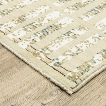 Reed Distressed Ivory/ Blue Geometric Cut Pile Rug