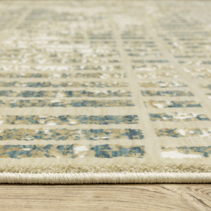Reed Distressed Ivory/ Blue Geometric Cut Pile Rug